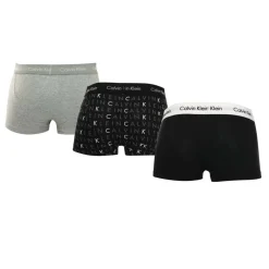 Calvin Klein Mens 3 Pack Low Rise Cotton Stretch Trunks in Black Grey