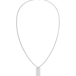 Calvin Klein Stainless Steel Brushed Dog Tag Necklace in Silver