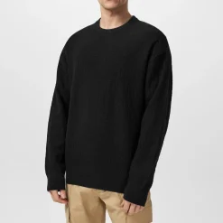 Calvin Klein Texture Jacquard Crew Neck Sweater in Black