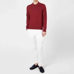 Canali Long Sleeve Knit Polo Shirt in Red
