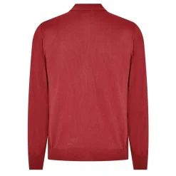 Canali Long Sleeve Knit Polo Shirt in Red