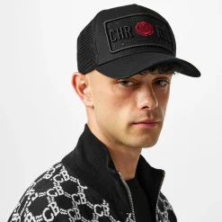 Christian Rose Ii Red Rose Trucker Cap in Black
