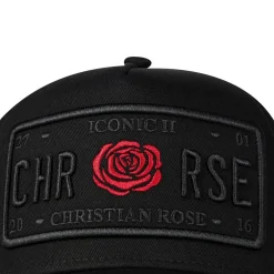 Christian Rose Ii Red Rose Trucker Cap in Black