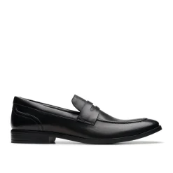 Clarks Round Toe Penny Loafers in Black