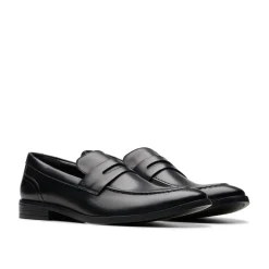 Clarks Round Toe Penny Loafers in Black