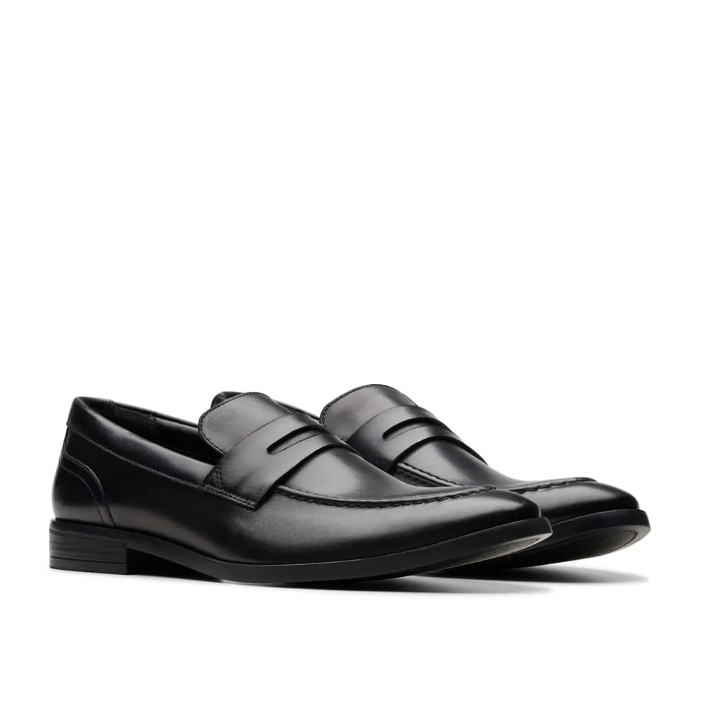 Clarks Round Toe Penny Loafers in Black