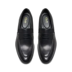 Clarks Round Toe Penny Loafers in Black