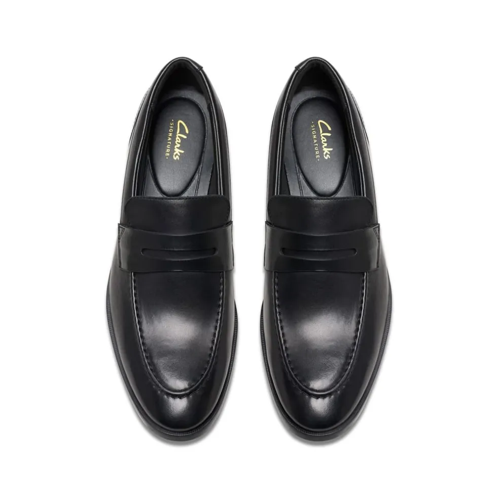 Clarks Round Toe Penny Loafers in Black