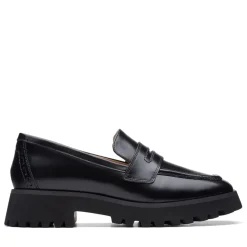 Clarks Stayso Penny Block Heel Loafers in Black