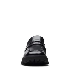 Clarks Stayso Penny Block Heel Loafers in Black