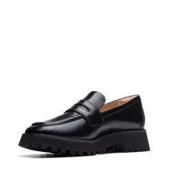 Clarks Stayso Penny Block Heel Loafers in Black
