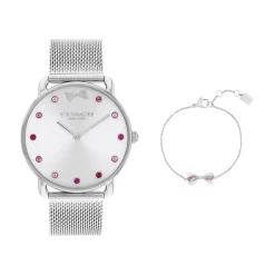 Coach Ladies Elliot Stainless Steel Watch And Bracelet Gift Set in Silver