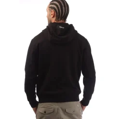 C.P. Company Diagonal Raised Fleece Lens Hoodie in Black