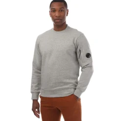 C.P. Company Diagonal Raised Fleece Lens Crewneck Sweatshirt in Grey