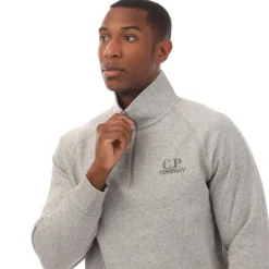 C.P. Company Diagonal Raised Fleece Half Zip Logo Sweatshirt in Grey