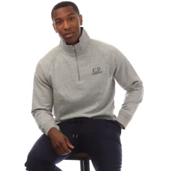C.P. Company Diagonal Raised Fleece Half Zip Logo Sweatshirt in Grey