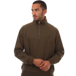 C.P. Company Diagonal Raised Fleece Half-Zip Logo Sweatshirt in Green