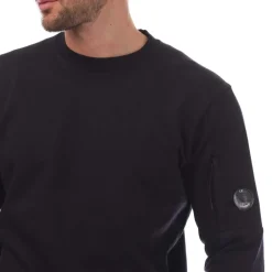 C.P. Company Diagonal Raised Fleece Lens Crewneck Sweatshirt in Navy