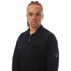 C.P. Company Organic Gabardine Zip Overshirt in Black