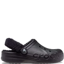 Crocs Baya Fuzz Strap Clogs in Black