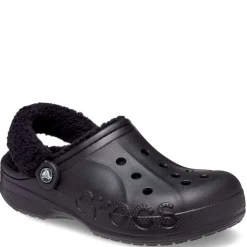 Crocs Baya Fuzz Strap Clogs in Black