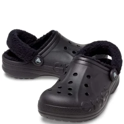 Crocs Baya Fuzz Strap Clogs in Black