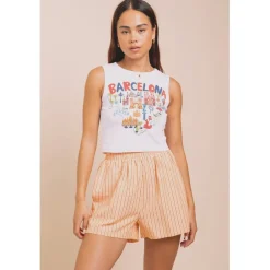 Daisy Street Barcelona Cropped Crew Neck Tank in White