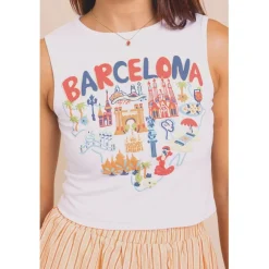Daisy Street Barcelona Cropped Crew Neck Tank in White