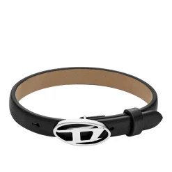 Diesel Leather Stackable Bracelet in Black