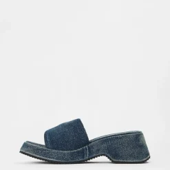 Diesel Sa Oval D Denim Slide Sandals in Blue