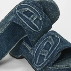 Diesel Sa Oval D Denim Slide Sandals in Blue