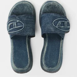 Diesel Sa Oval D Denim Slide Sandals in Blue