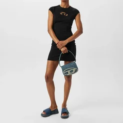 Diesel Sa Oval D Denim Slide Sandals in Blue