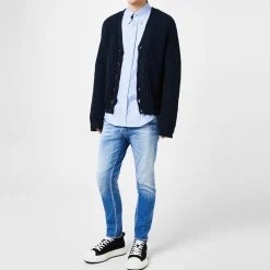 DSquared2 V Neck Long Sleeve Regular Fit Sweater in Blue