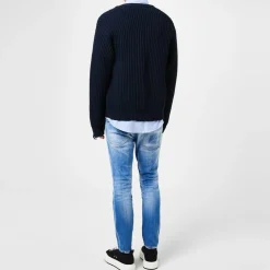 DSquared2 V Neck Long Sleeve Regular Fit Sweater in Blue