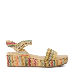 Dune London Lazer Multi Raffia Flatform Sandals in Multi colour