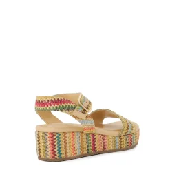 Dune London Lazer Multi Raffia Flatform Sandals in Multi colour