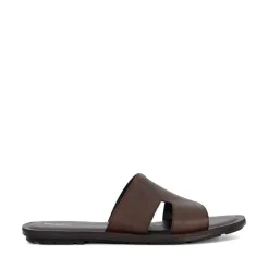 Dune London Leather Open Toe Flat Heel Slides in Brown