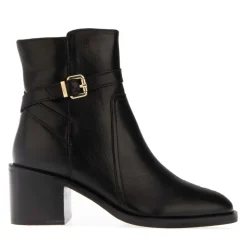 Dune London Plotto Leather Block Heel Boots in Black