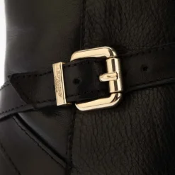 Dune London Plotto Leather Block Heel Boots in Black