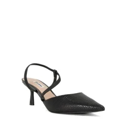 Dune London Snake Skin Textured Low Heel Mules in Black