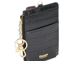 Dune London Stanton Croc Cardholder Lanyard in Black