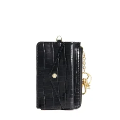 Dune London Stanton Croc Cardholder Lanyard in Black