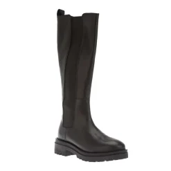 Dune London Tenley Elasticated Leather Knee-High Boots in Black