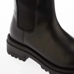 Dune London Tenley Elasticated Leather Knee-High Boots in Black