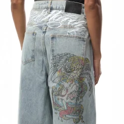 Ed Hardy Eagle Skull Wide Leg Jean in Blue