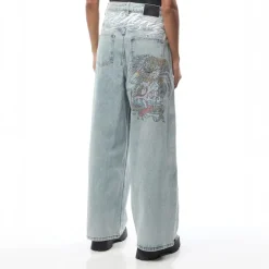 Ed Hardy Eagle Skull Wide Leg Jean in Blue