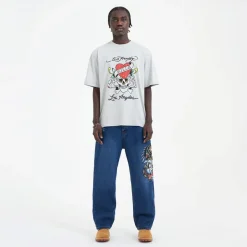 Ed Hardy Skull Wide Leg Wide Fit Jeans in Multi