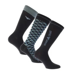 Emporio Armani 3 Pack of Jacquard Logo Socks in Navy