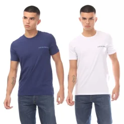 Emporio Armani 2 Pack of Lounge Crewneck T-Shirts in Blue-White